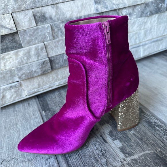 Betsey Johnson Kacey Pink Magenta  Velvet Gold Glitter Chunky Block Heel  Sz 7.5 - Picture 12 of 14